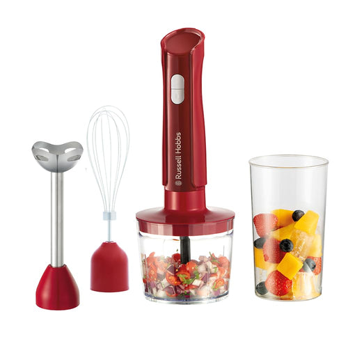 Stabmixer 3-in-1 Rot 500W mit Zerkleinerer und Schneebesen