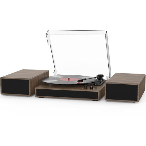 Plattenspieler Holz mit Stereo-Lautsprechern, Bluetooth & Riemenantrieb