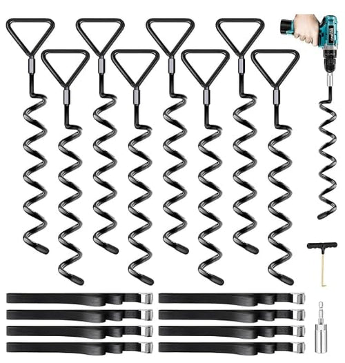 Trampolin Bodenanker 8er-Set mit Gurten und Adapter