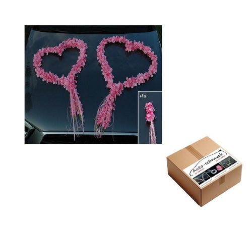 Hochzeitsauto-Deko Orchideen-Herzen rosa 6-teilig mit Saugnäpfen
