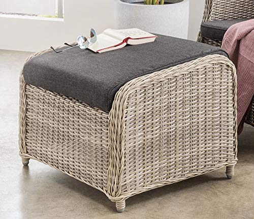 Fusshocker Polyrattan mit Polster 66x58x48 cm Vintage Weiss