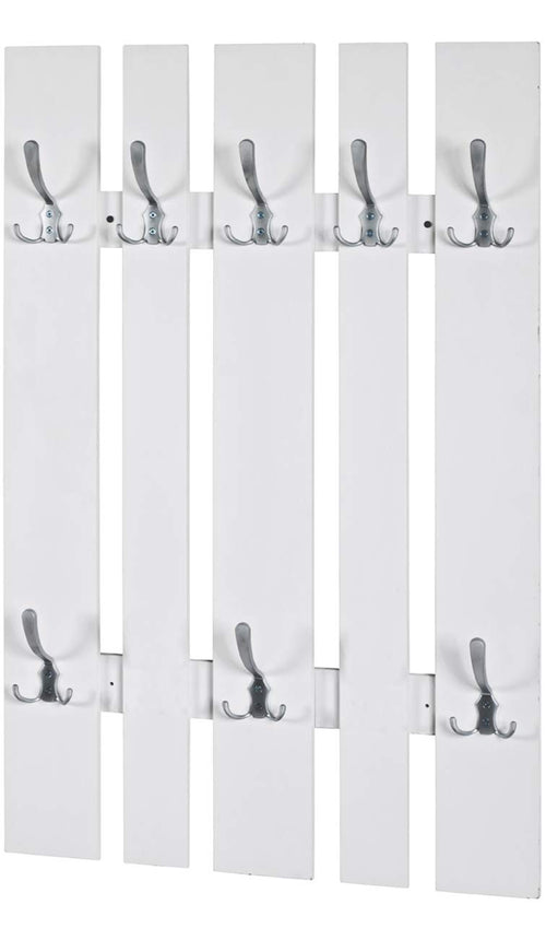 Wandgarderobe MDF weiss mit 8 Haken Edelstahloptik 65x100 cm