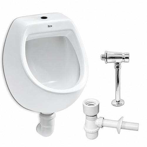Wand-Urinal Keramik Mini mit Druckspüler und Siphon Weiß