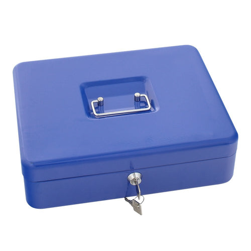 Geldkassette Stahl blau mit Zylinderschloss 300x245x90mm