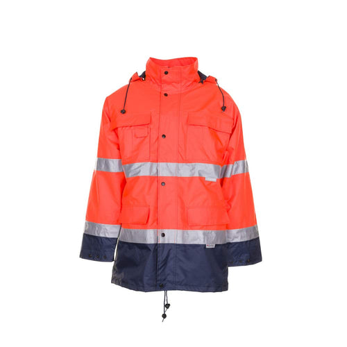 Warnschutz Parka Orange/Marine wasserdicht abnehmbare Kapuze Grösse M