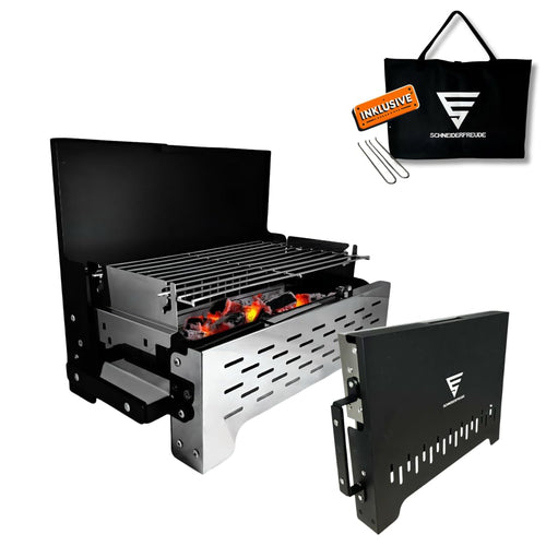 Klappgrill Holzkohle höhenverstellbar mit Zangen & Tasche