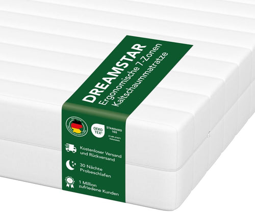 Kaltschaummatratze 7-Zonen 90x190 cm H2/H3 Oeko-TEX Hypoallergen