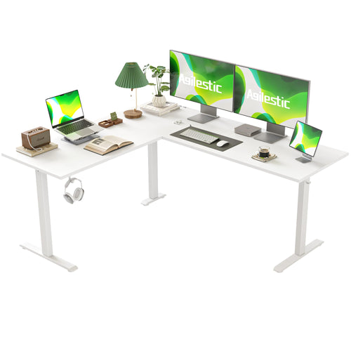 Eckschreibtisch elektrisch höhenverstellbar L-Form 160x140 cm Weiss