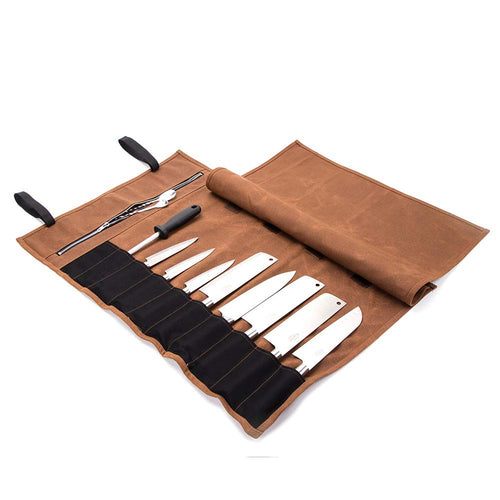 Messer-Rolltasche gewachstes Canvas 15 Slots für Köche