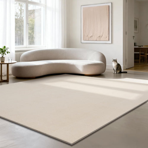 Teppich Kurzflor Felloptik waschbar 240x240 cm Anti-Rutsch Beige