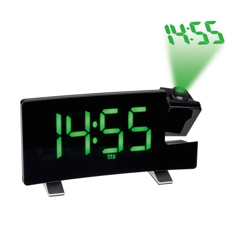 Projektionswecker mit FM-Radio, USB-Ladung, 2 Alarme, schwarz