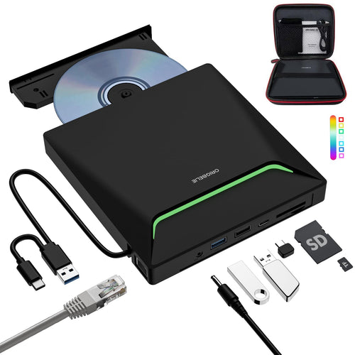 Externes DVD-Laufwerk USB 3.0 mit RJ45-Adapter und Tragetasche
