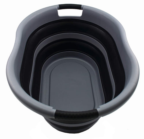 Faltbarer Wäschekorb oval 36L TPE/PP grau-schwarz platzsparend