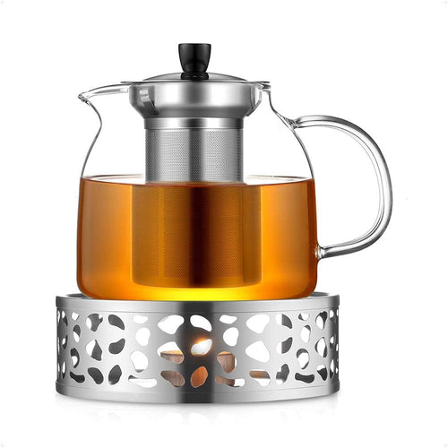 Glas-Teekanne mit Edelstahl-Teesieb und Stövchen 1000 ml
