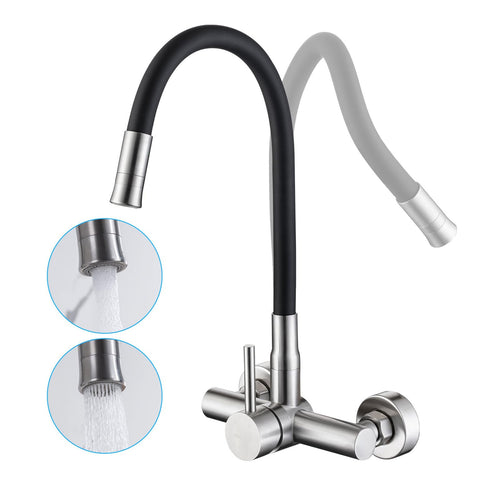Wandarmatur Küche Schwarz/Silber 2 Strahlarten 360° drehbar