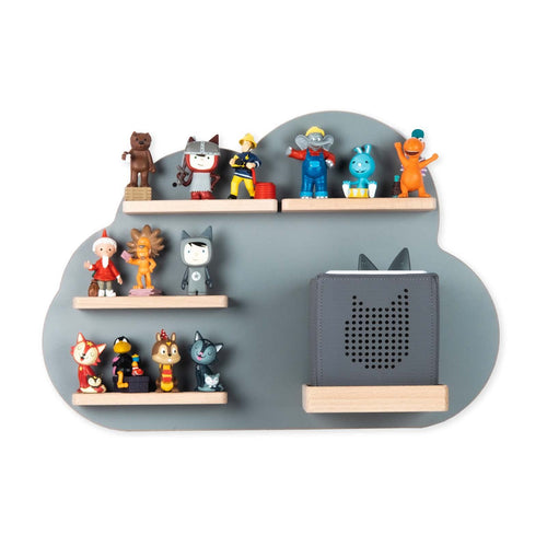 Tonie-Regal Wolke Holz grau mit Toniebox-Halterung 25 Figuren