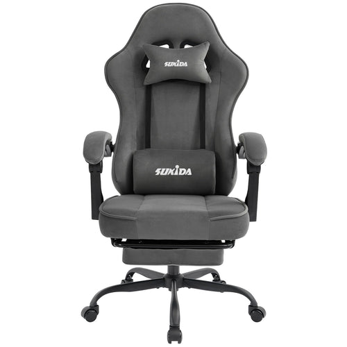 Gaming Stuhl Stoff mit Fussstütze, Lordosenstütze, bis 150 kg