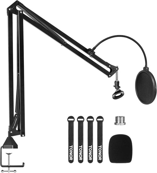 Mikrofonarm mit Popschutz, Tischklemme & Adapter, 94 cm Reichweite