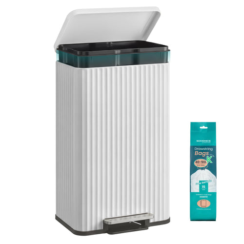 Tretmülleimer Küche 50L Softclose Stahl mit Inneneimer Weiss