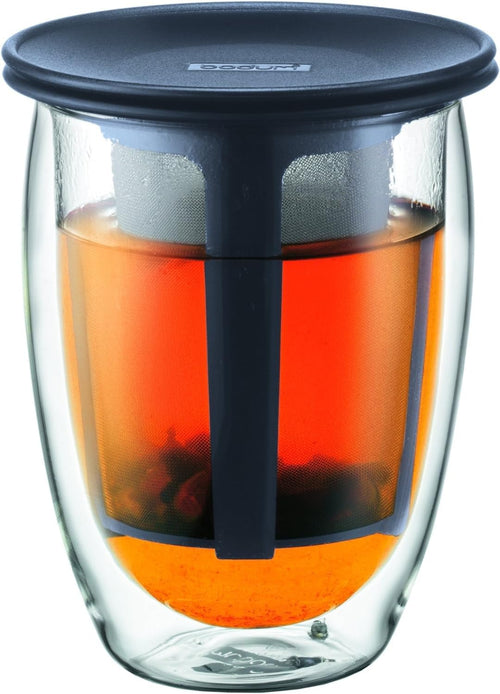 Teebecher doppelwandig Borosilikatglas 450ml mit Edelstahlsieb