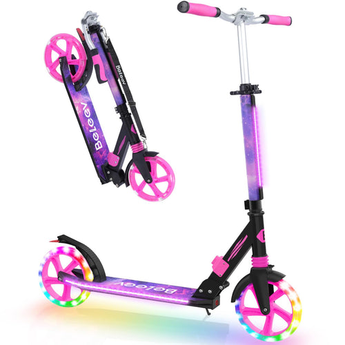 Tretroller mit LED-Beleuchtung 200mm PU-Räder klappbar 80-104cm