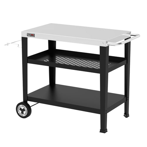 Servierwagen Edelstahl 3 Etagen mit Müllsackhalter für Grill & Outdoor