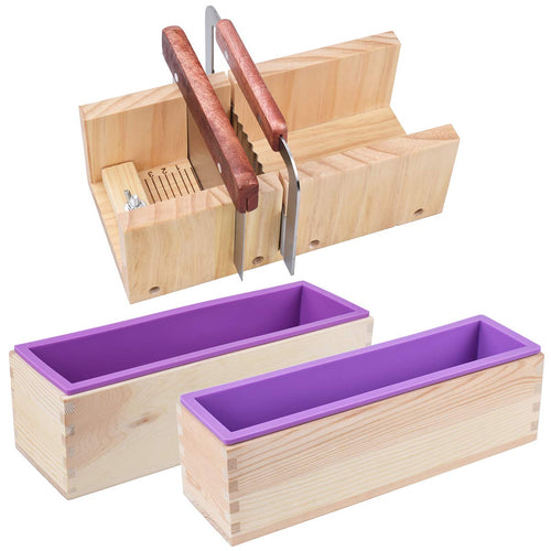 Seifenform-Set Silikon mit Holzbox und Schneider 5-teilig lila