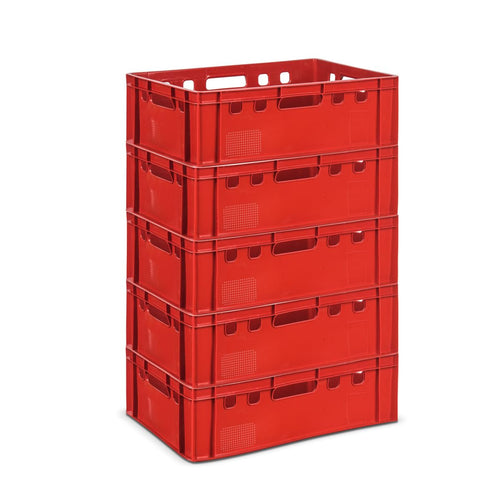 Fleischerkiste Kunststoff HDPE rot stapelbar 60x40x20 cm 5er-Set