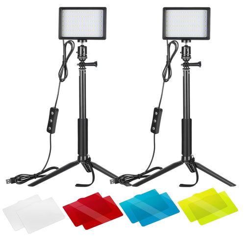 LED Videolicht Set 5600K dimmbar mit Stativ und Farbfiltern 2er Pack