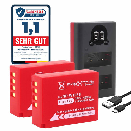 Kamera-Akku-Set NP-W126s 1140mAh mit USB-C Dual-Ladegerät für Fuji X-Serie