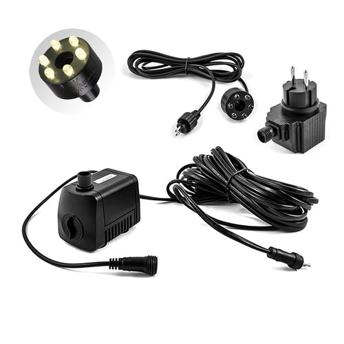 Springbrunnenpumpe mit warmweissem LED-Ring 12V fuer Gartenbrunnen