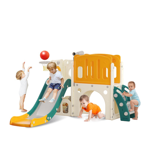 Kinderrutsche mit Tunnel, Plattform & Basketball Indoor Outdoor Grün