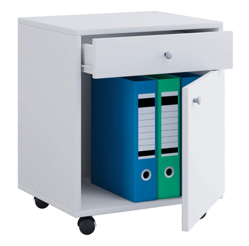 Rollcontainer Weiss Holzwerkstoff 45x38x54 cm mit Tür und Schublade