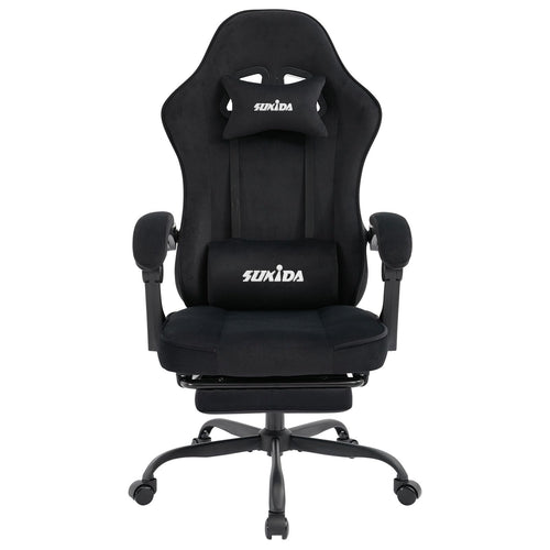 Gaming Stuhl Stoff ergonomisch mit Fussstütze und Lordosenstütze
