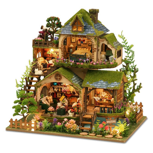 DIY Puppenhaus Bausatz Waldhaus Miniatur mit LED-Beleuchtung