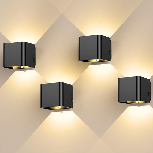 Wandleuchte mit Bewegungsmelder LED aufladbar Innen/Aussen 4er-Set Schwarz