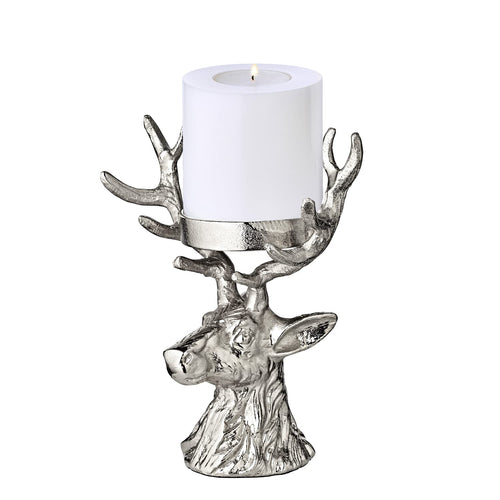 Kerzenhalter Hirschkopf Aluminium vernickelt Silber 20 cm Weihnachtsdeko
