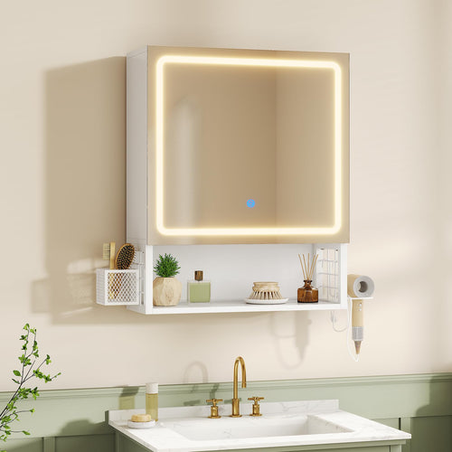 Spiegelschrank Bad mit LED 3 Lichtfarben höhenverstellbar 50x16x60cm