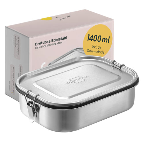 Brotdose Edelstahl 1400ml mit Fächern & Dichtung für Kinder