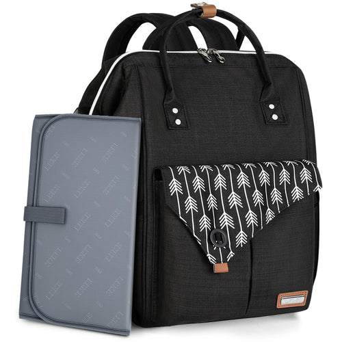 Wickelrucksack mit Wickelunterlage Oxford schwarz 23 Fächer