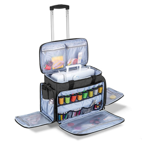 Nähmaschinentasche mit Trolley und Schultergurt, Nylon, Schwarz