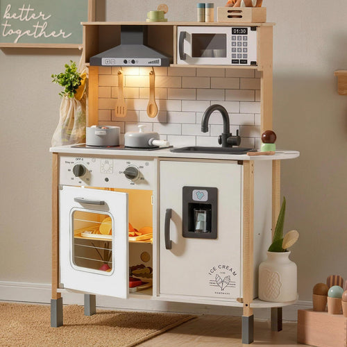 Kinderküche Holz mit Licht & Sound 18-teilig höhenverstellbar