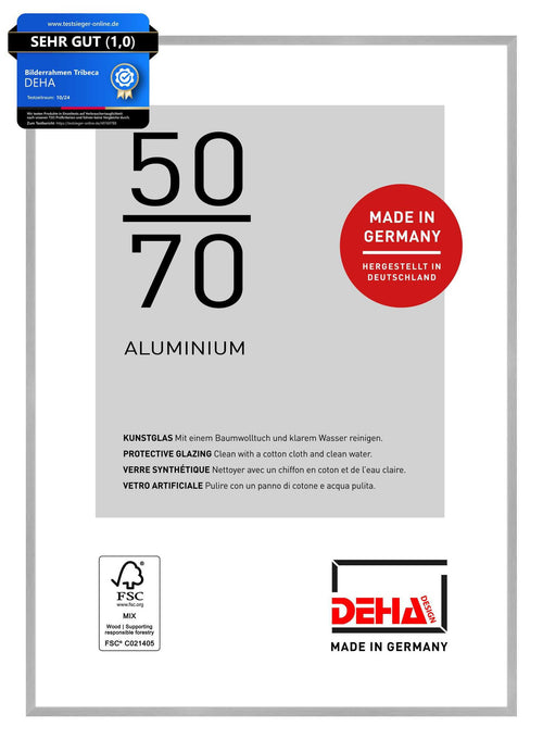 Bilderrahmen Aluminium 50x70 cm Silber Matt Querformat Hochformat