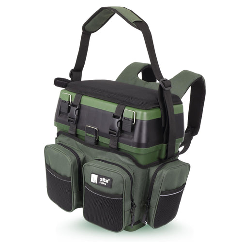 Angelkoffer Rucksack mit Sitzkiepe 2-in-1 Grün 39x36x22 cm