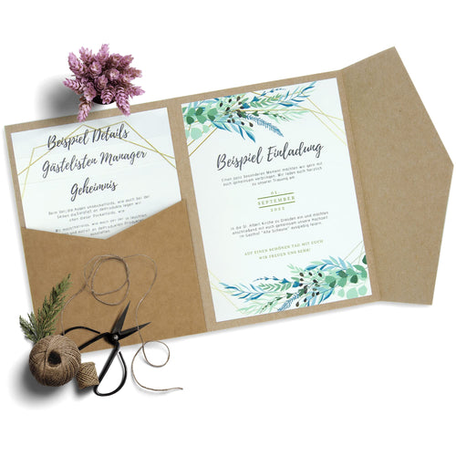 Pocketfold Karten Kraftpapier 50 Stück 135x185mm für Hochzeit