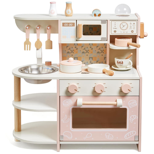Spielküche Holz mit Kaffeemaschine, Herd & Mikrowelle für Kinder