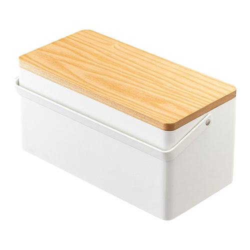 Nähkasten Stahl mit Holzdeckel, verschiebbarer Schale und Nadelkissen