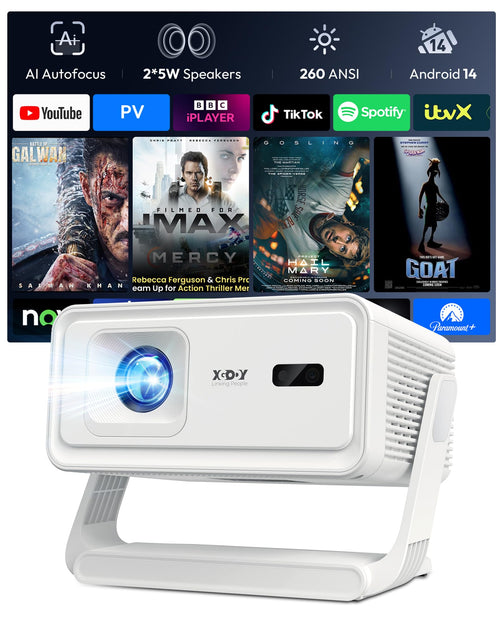 Mini Beamer 260 ANSI Native 720P Android 14 Wi-Fi 6 Heimkino