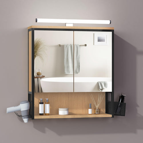 Spiegelschrank Bad mit LED-Beleuchtung schwarz Eiche 56x60x13 cm