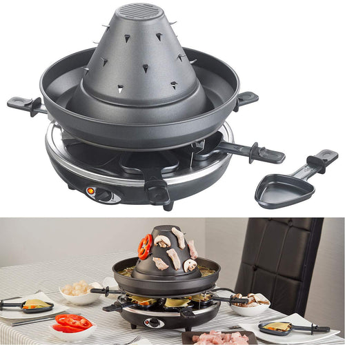 Tatarenhut-Grill elektrisch 3-in-1 mit Raclette und Fondue-Rinne für 6